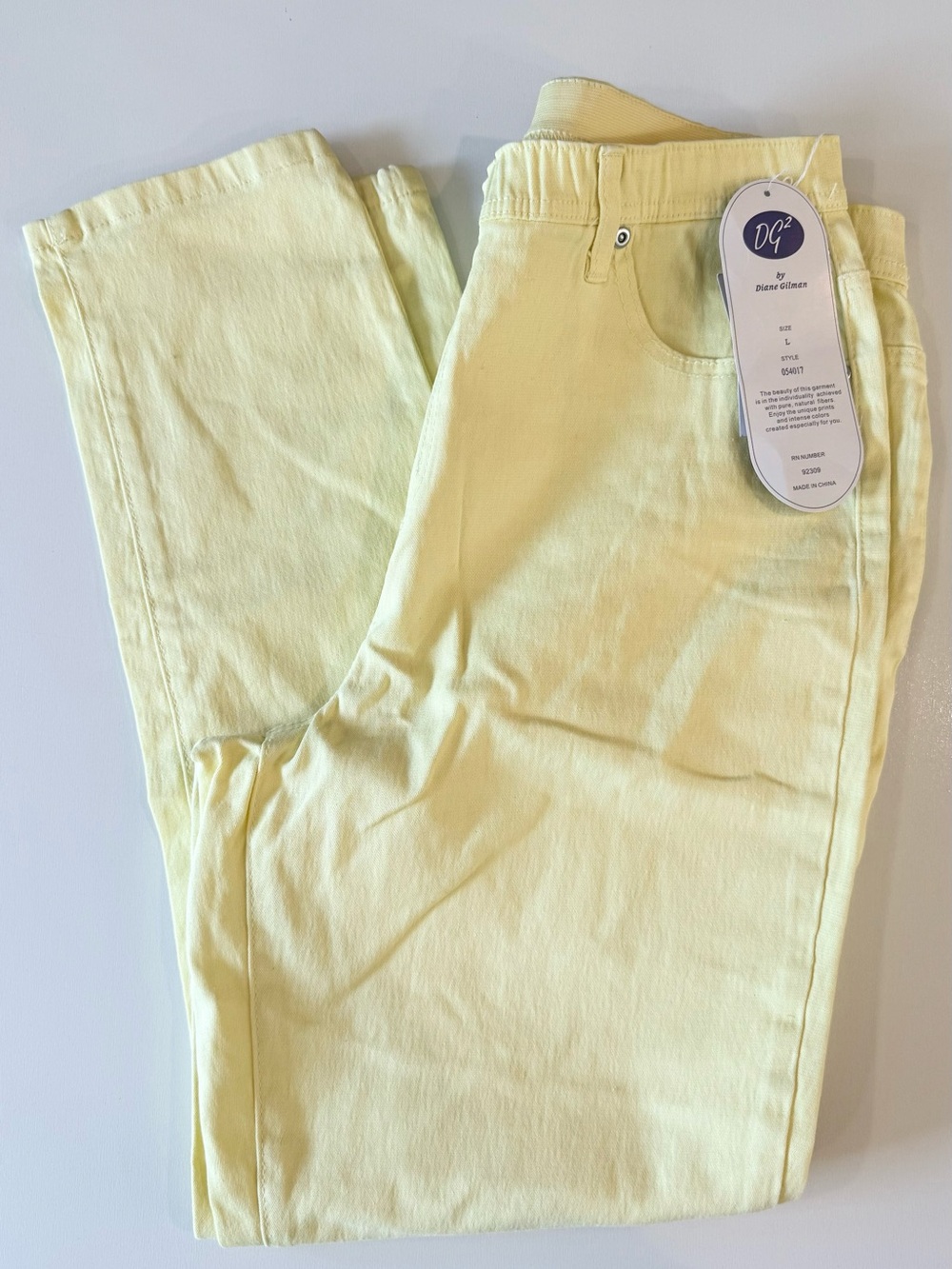 DG2 by Diane Gilman Pale Yellow Pull-On Straight Leg Pants